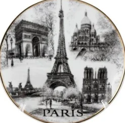 Assiette Tour Eiffel Paris monuments noir et blanc