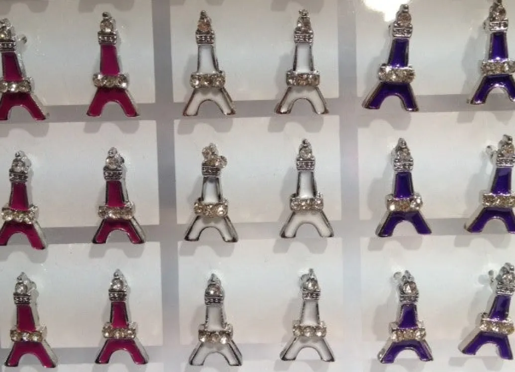 Boucles d'oreille Tour Eiffel strass et couleur