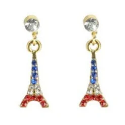 Boucles d'oreilles dorées tour Eiffel tricolore