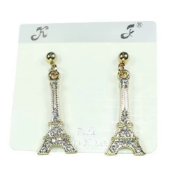 Boucles d'oreilles Tour Eiffel dorées strass