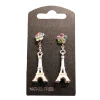 Boucles d'oreilles Tour Eiffel rosace strass