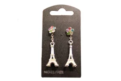 Boucles d'oreilles Tour Eiffel rosace strass