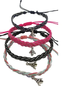 Bracelet Tour Eiffel coton et métal