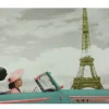 Carte postale Tour Eiffel et décapotable verte