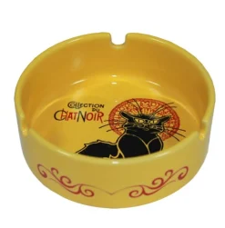 Cendrier Chat Noir jaune rond