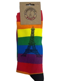 Chaussettes LGBT arc-en-ciel avec tour Eiffel