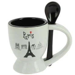 Coquetier blanc Paris avec une cuillère