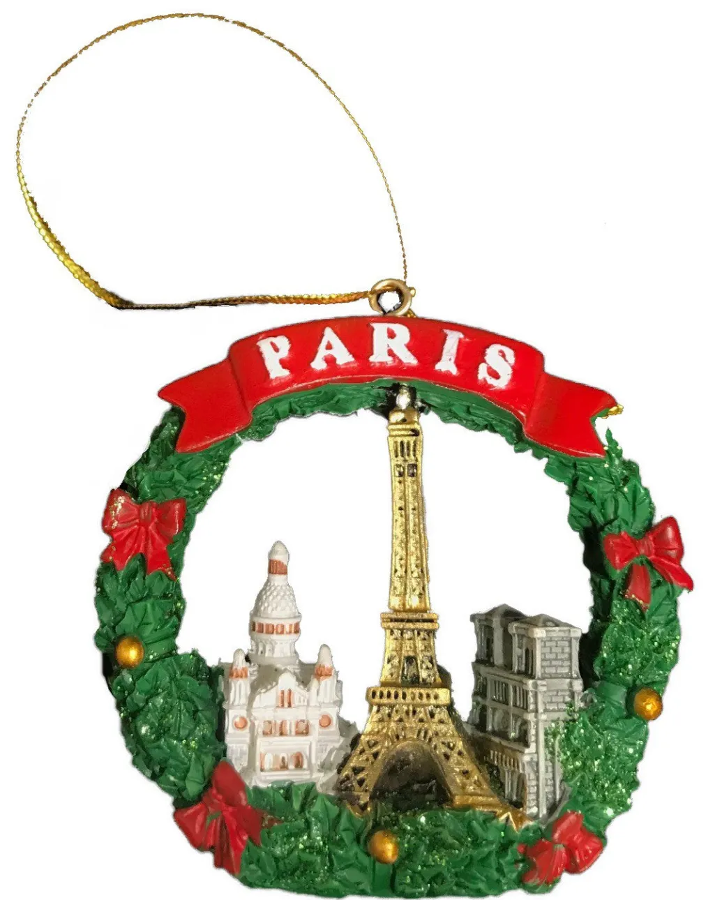 Décoration de Noël nล“uds rouges et monuments parisiens