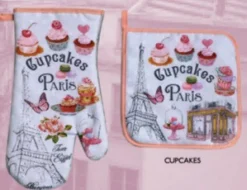 Gant de cuisine et manique cupcakes souvenirs de Paris