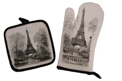 Gant de cuisine et manique souvenir de Paris noir et blanc