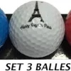 Lot de 3 balles de golf Tour Eiffel tricolore