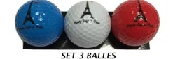 Lot de 3 balles de golf Tour Eiffel tricolore