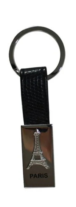 Porte clés Paris sangle cuir noir
