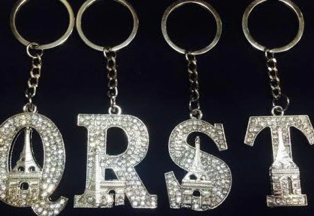 Porte-clés Tour Eiffel strass alphabet initiales