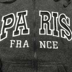 Sweat shirt Paris France brodé gris chiné