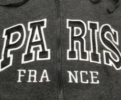 Sweat shirt Paris France brodé gris chiné