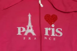 Sweat-shirt fuchsia Paris Tour Eiffel Coeur Strass