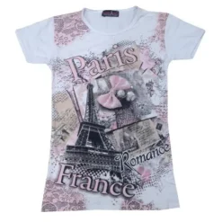 Tee shirt blanc Paris France "Le noeud strass"