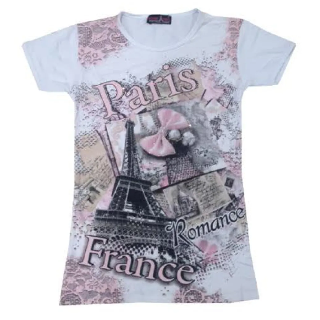 Tee shirt blanc Paris France "Le noeud strass"