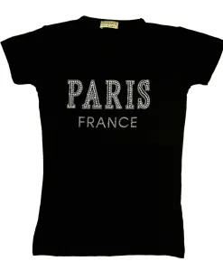 Tee shirt Femme Paris strass et perles