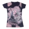 Tee shirt noir Paris France "Le noeud strass"