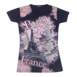 Tee shirt noir Paris France "Le noeud strass"
