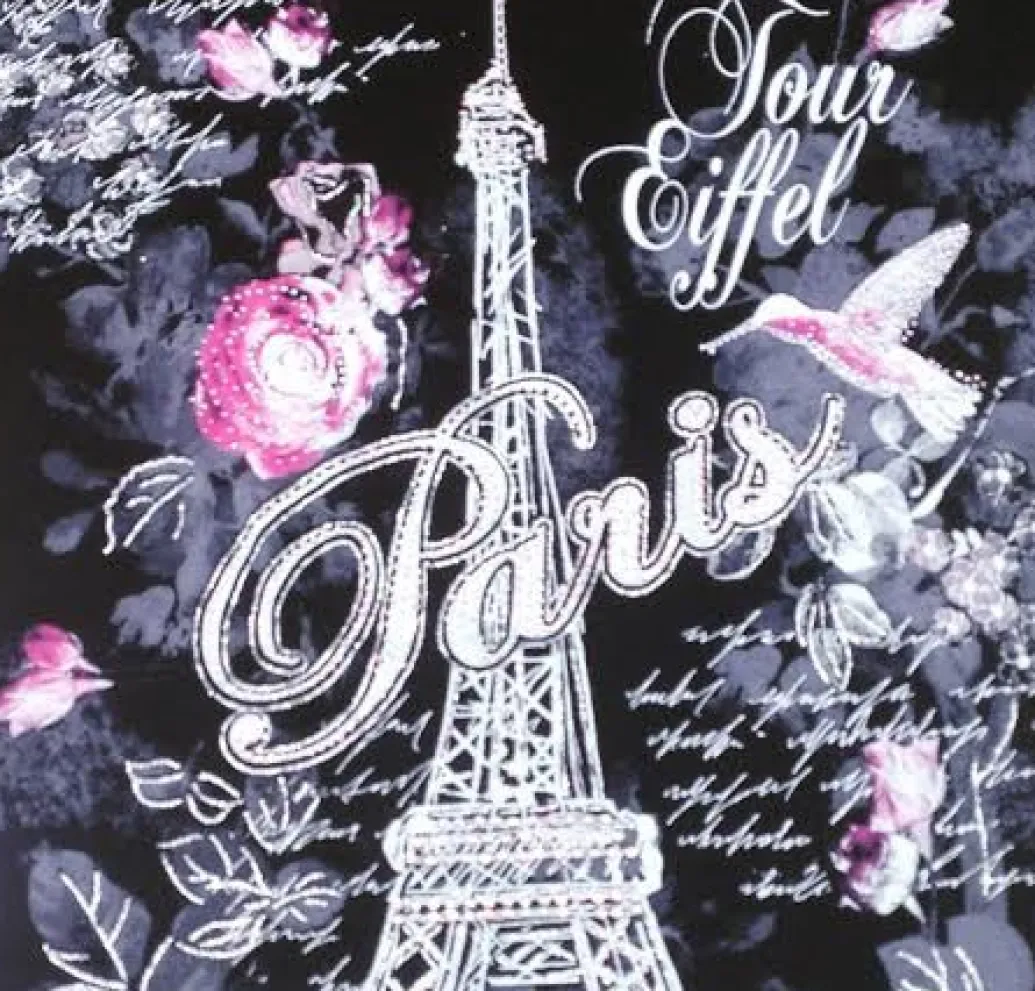 Tee shirt noir Paris Tour Eiffel "La violette" strass