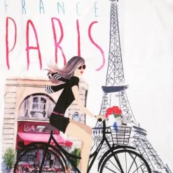 Tee shirt "Mademoiselle à vélo" col V