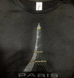 Tee shirt Tour Eiffel Strass 3 couleurs stylisé